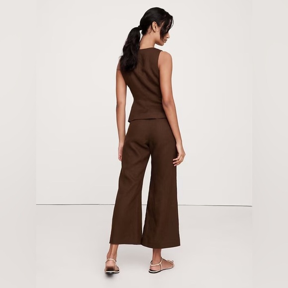 NWT! Banana Republic Espresso Brown Mid-Rise Kick-Flare Linen Ankle Pant 🤎 - Picture 2 of 8